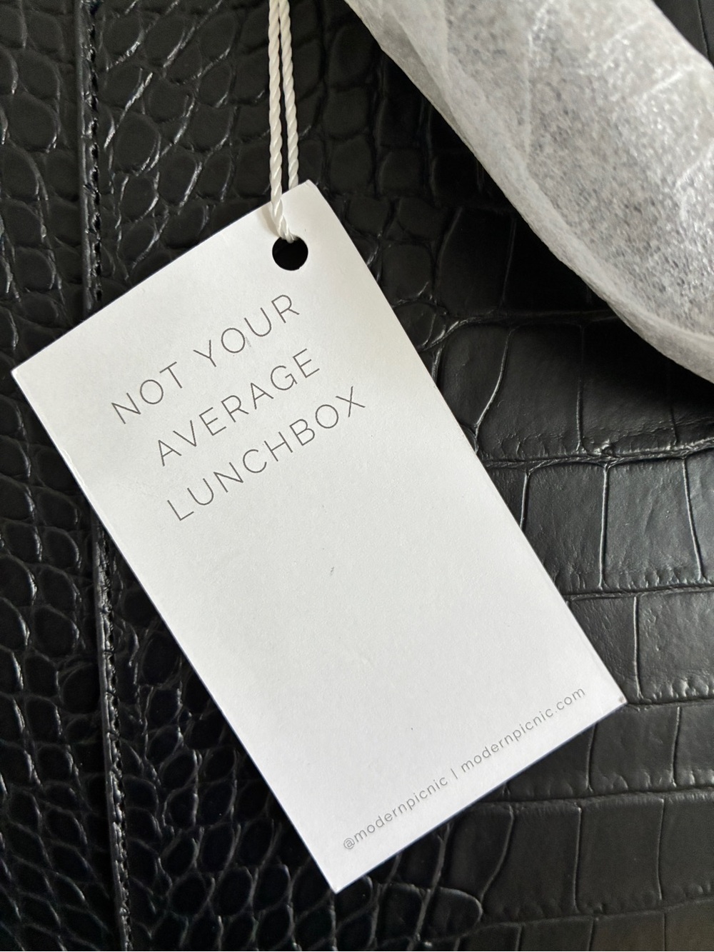 NWT Modern Picnic Large Luncher Black Croc Vegan Leather Lunch Bag - Picture 2 of 14